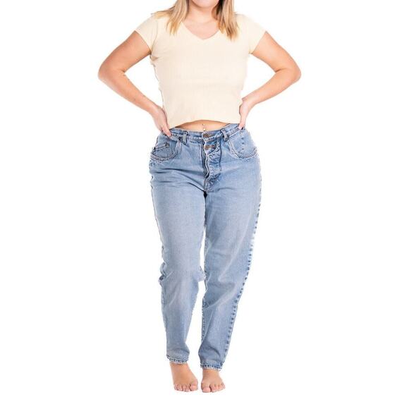 Vintage 90s Bonjour Light Wash Tapered Mom Jeans - Picture 3 of 10